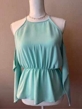 Everly Mint Green Blouse with Pink Brand Label